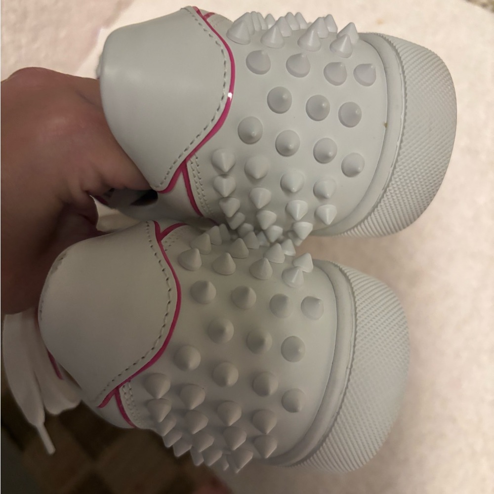Authentic Christian Louboutin White and Pink Studded Sneakers 37.5 - Picture 6 of 12